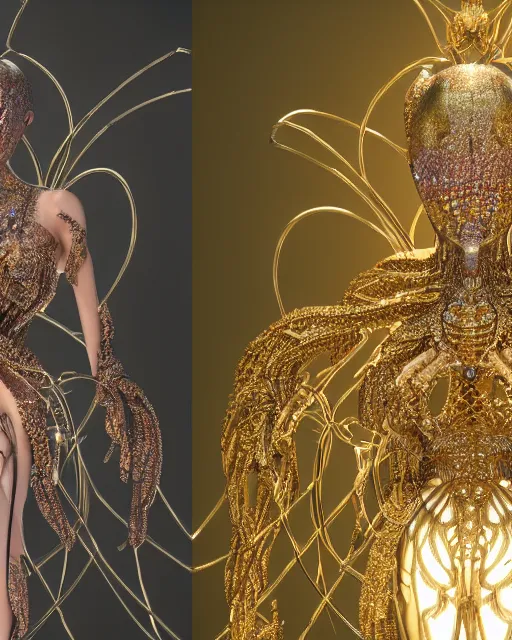 Image similar to a highly detailed metahuman 4 k close up render of an alien goddess bella hadid monument spider in iris van herpen dress schiaparelli in diamonds crystals swarovski and jewelry iridescent in style of alphonse mucha gustav klimt trending on artstation made in unreal engine 4