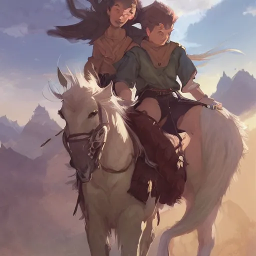 Prompt: a group of people riding on the backs of horses, a storybook illustration by krenz cushart, pixiv contest winner, fantasy art, official art, concept art, storybook illustration. detailed masterpiece.