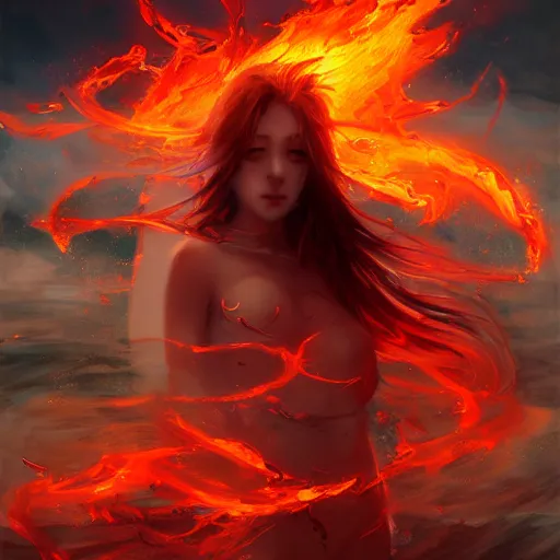 Prompt: a sea of flames by WLOP