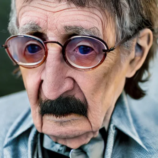 Image similar to old john lennon, george harrison, paul mccartney, ringo starr at age 9 0 years old, color ( sony a 7 r iv, symmetric balance, polarizing filter, photolab, lightroom, 4 k, dolby vision, photography award ), vogue, perfect face