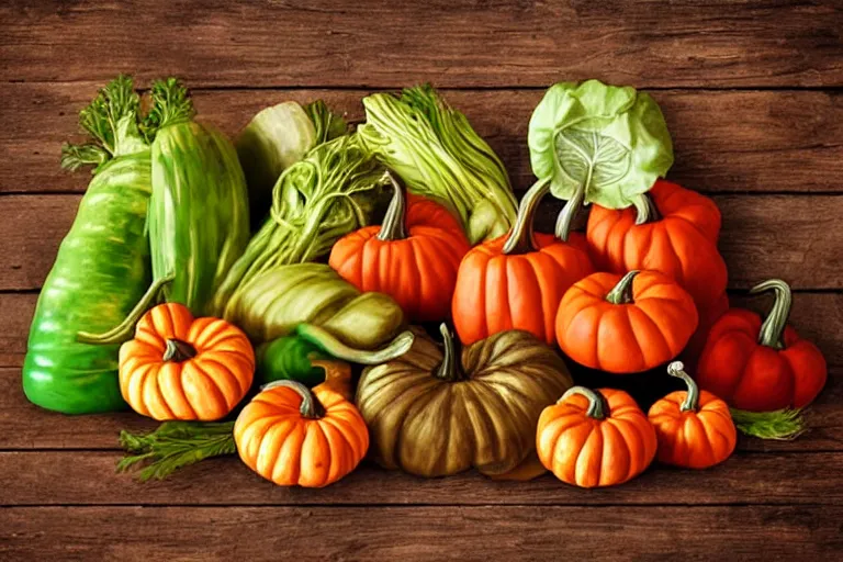 Prompt: beautifully displayed photorealistic fall vegetables