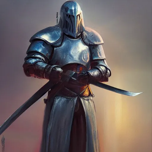 Image similar to a painting of a knight holding a sword, concept art by Magali Villeneuve, featured on cgsociety, fantasy art, concept art, official art, speedpainting