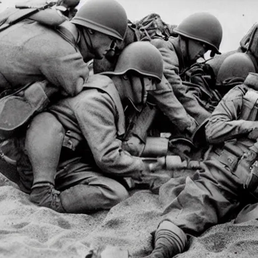 Image similar to ww 2 realistic photo dday, battle on the beach, blood