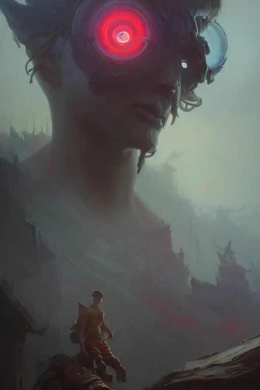 Prompt: homelander from the boys standing on air in a apocalyptic city with glowing eyes, oil painting, extremely detailed digital painting, in the style of fenghua zhong and ruan jia and jeremy lipking and peter mohrbacher, mystical colors, rim light, beautiful lighting, 8 k, stunning scene, raytracing, octane, trending on artstation