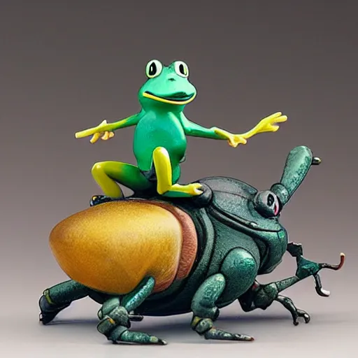 Image similar to A warrior frog riding a king beetle by Dice Tsutsumi, Makoto Shinkai, Studio Ghibli