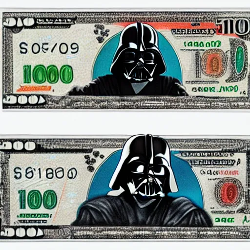 Image similar to Darth counting stacks of Money