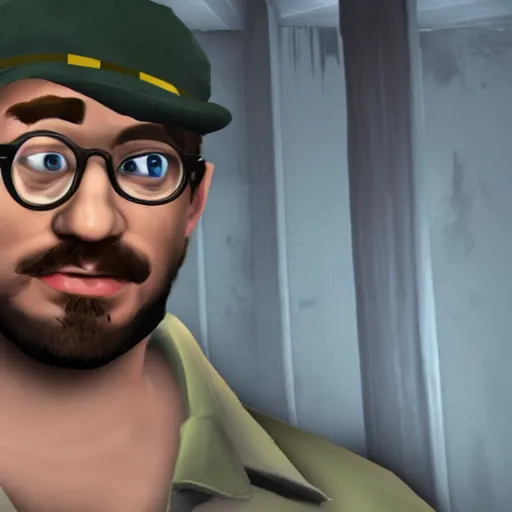 Image similar to sam hyde in team fortress 2, high quality, high detail