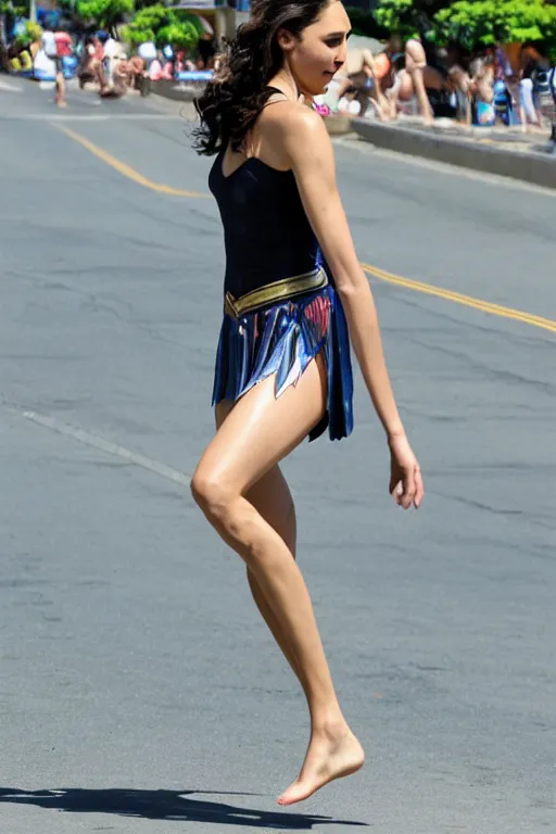 Prompt: Gal Gadot doing sophisticated hula, rule of thirds, lovely, elegant, set on Kalakaua avenue stage