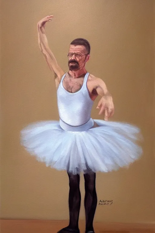 Image similar to beautiful oil painting of walter white in a ballerina outift