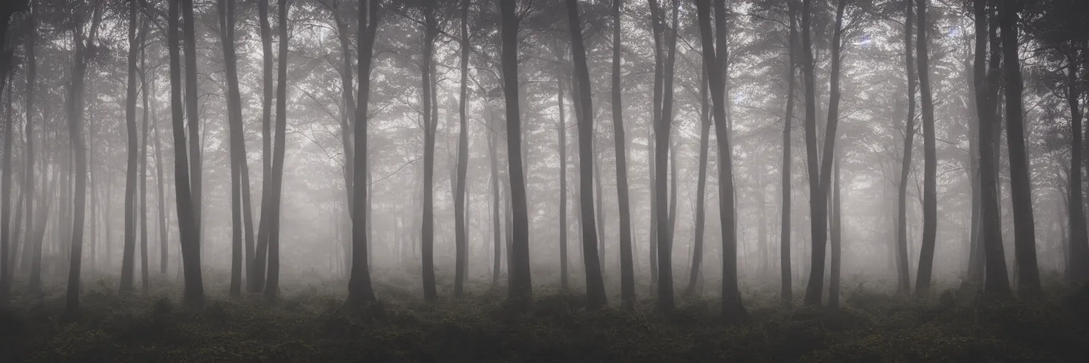 Prompt: foggy forest landscape at dawn, photography, highly detailed, retrowave aesthetics