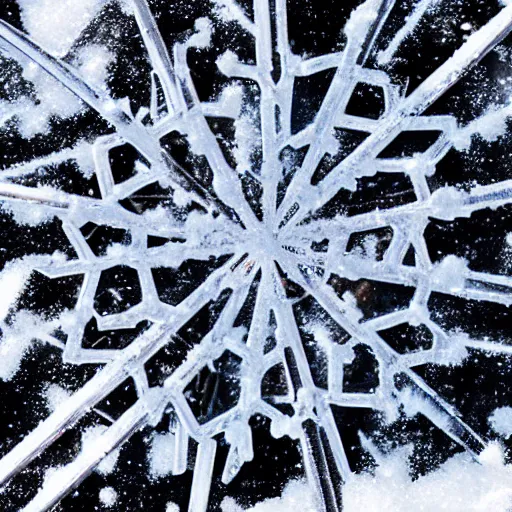 Prompt: snowflake glistening refracting in brutal cold winter sun. cyberpunk atmosphere.