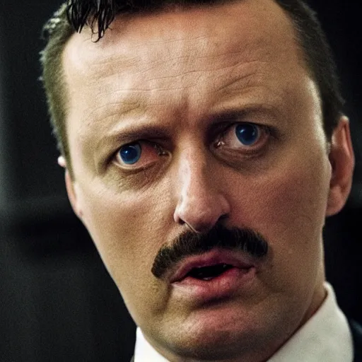 Image similar to Igor Ghirkin Strelkov as The American Psycho doing the Bateman stare, cinematic still