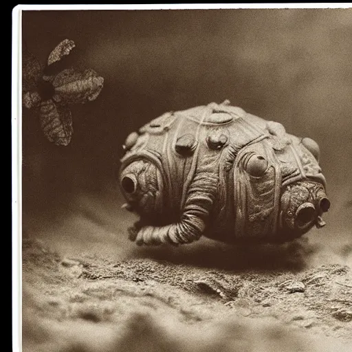 Prompt: tardigrade!!! daguerreotype portrait photograph. inspired by gerard grom and studio ghibli!!! and ansel adams and zdzislaw beksinski. highly detailed. old timey.