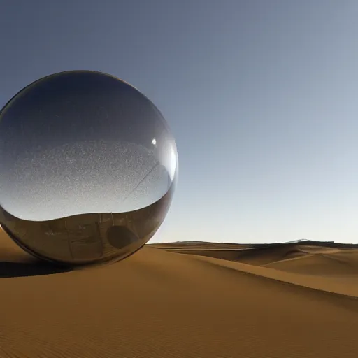 Image similar to a huge transparent sphere in a desert