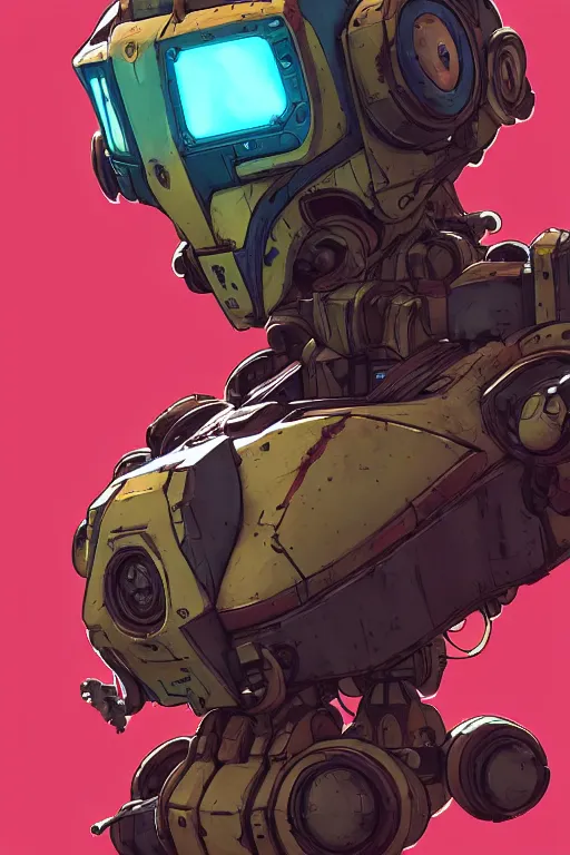 Prompt: a study of cell shaded portrait of a mech robot as Borderlands 3 concept art, llustration, post grunge, concept art by josan gonzales and wlop, by james jean, Victo ngai, David Rubín, Mike Mignola, Laurie Greasley, highly detailed, sharp focus, alien, Trending on Artstation, HQ, deviantart, art by artgem