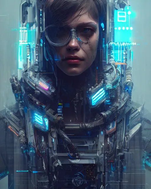 Image similar to portrait of a cyberpunk cyborg. sci - fi, intricate abstract upper body intricate, wlop, concept art, octane render, deviantart, greg rutkowski, cinematic, key art, hyperrealism,