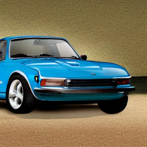 Image similar to a photorealistic image of a blue 1975 Datsun 260Z