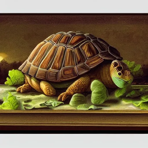 Image similar to Tortoise eating lettuce, art noveau, HD