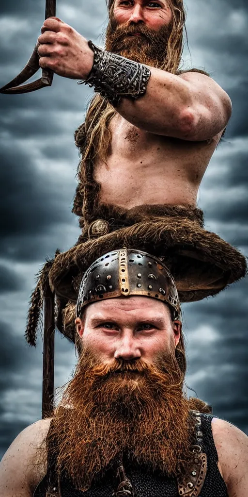 Image similar to old vintage full body photo of ancient viking warrior with full beard on the complex complex steam punk antigravity engine during viking event, extreme sports photography ,super high speed photography, dynamic photography,symmetrical face, clean face, muscular body, high speed,dirt and grawel in air, lens flares, dust partiles in the air, dramatic lighting, intricate, highly detailed, centered, smooth, sharp focus, sports photography, old photo, black and white, sepia, cinematic lighting, cinematic angle, national geographic