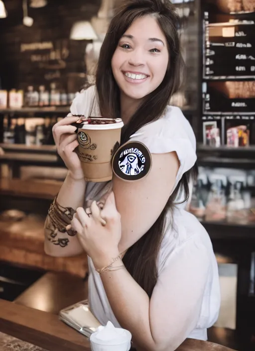 Image similar to a full portrait photo of real - life starbucks siren, f / 2 2, 3 5 mm, 2 7 0 0 k, lighting, perfect faces, award winning photography.