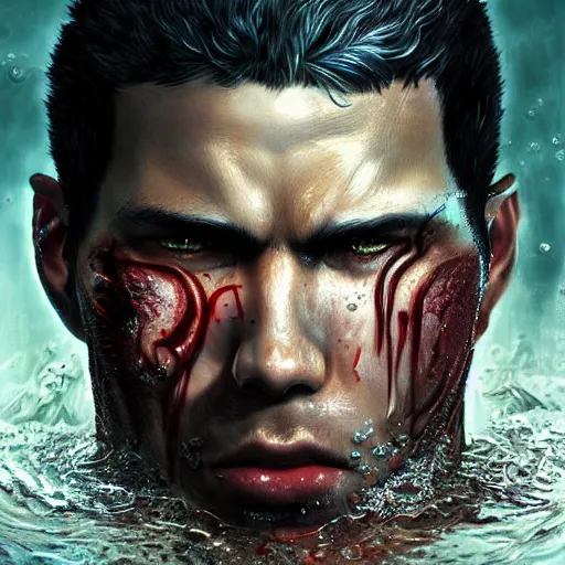 Prompt: photorealistic shockingly amazing portrait of guts from berserk submerged in water extremely detailed, made by wlop and maxwell boas