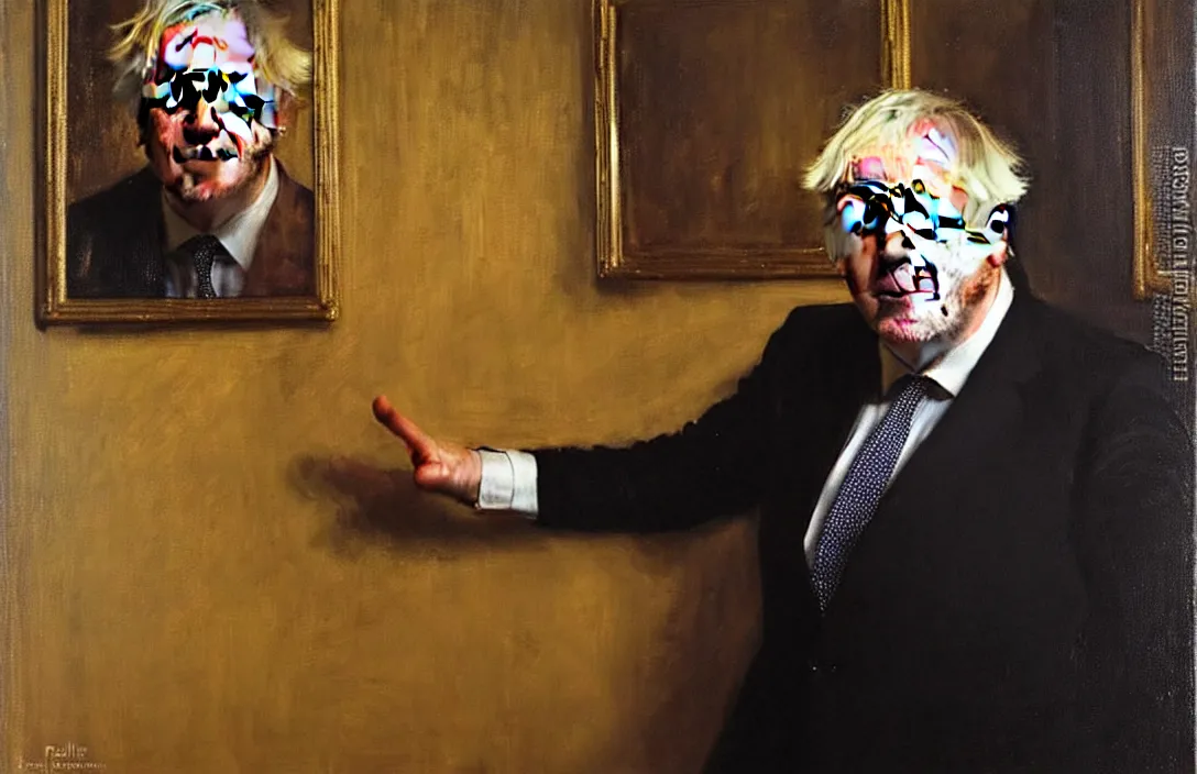 Image similar to portrait of boris johnson!!!!!!!!!!!!!!!!!!!!!!!!!!!, detailed face, detailed painting, detailed no. 1 0 downing street, epic lighting, by ilya repin and phil hale