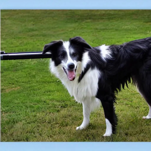 Prompt: border collie with a 1 2 gauge, 8 k, realistic,