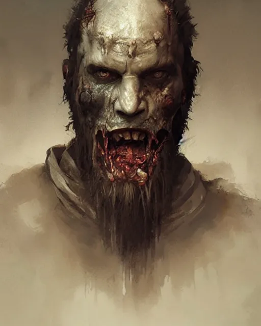 Image similar to hyper realistic photo portrait medieval bearded zombie cinematic, greg rutkowski, james gurney, mignola, craig mullins, brom