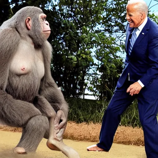 Prompt: joe biden fighting an ape