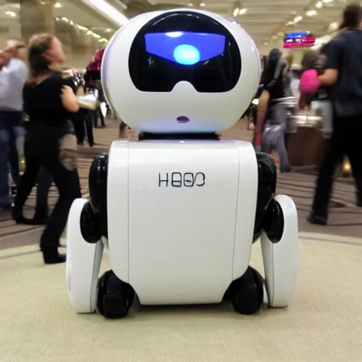 Image similar to <photo hd robot-expression='hug pls' robot-desire='hug' robot-traits='fluffy cute adorable' location='las vegas convention center'>i think this robot is following me</photo>