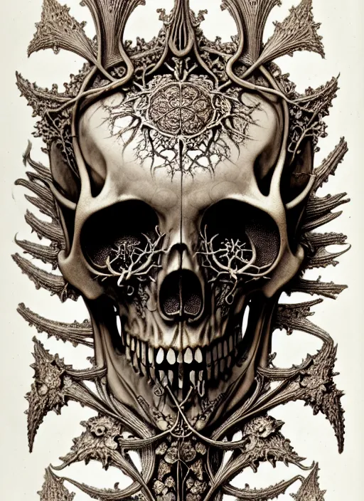 Image similar to art forms of nature by ernst haeckel, memento mori by arthur rackham, ornate antique porcelain beautiful skull mask, ultrasharp, photorealistic, hyperdetailed, octane render, polished, art nouveau, neo - gothic, gothic, intricate ornamental organic filigree, art nouveau botanicals, art forms of nature by ernst haeckel, horizontal symmetry, symbolist, visionary