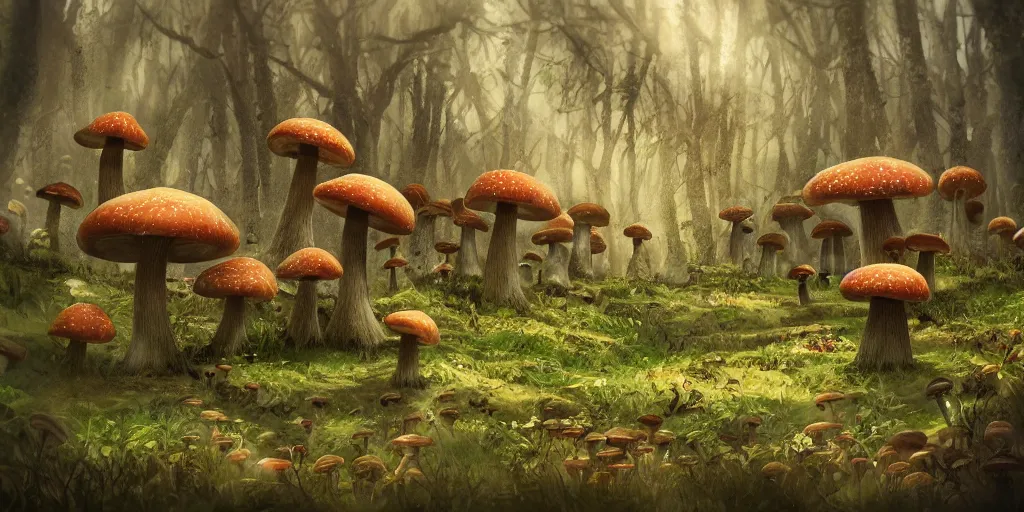 Image similar to mushroom fungus forest village, trending on artstation