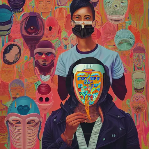 Image similar to portrait of people with sanitary mask, Tristan Eaton, artgerm, Victo Ngai, RHADS, ross draws