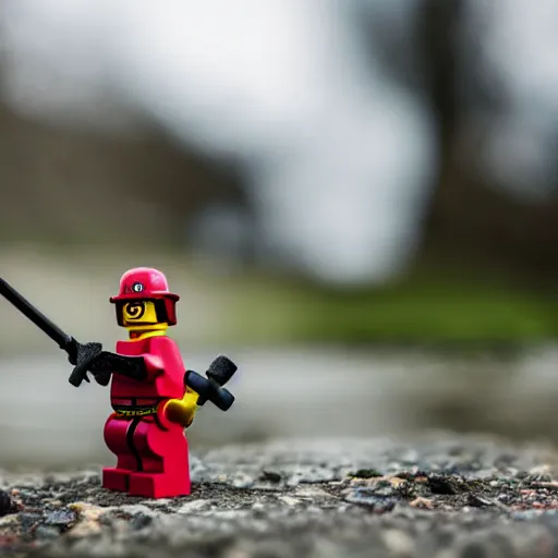 Image similar to Macro photography of a Lego samurai, depth of field, highly detailed