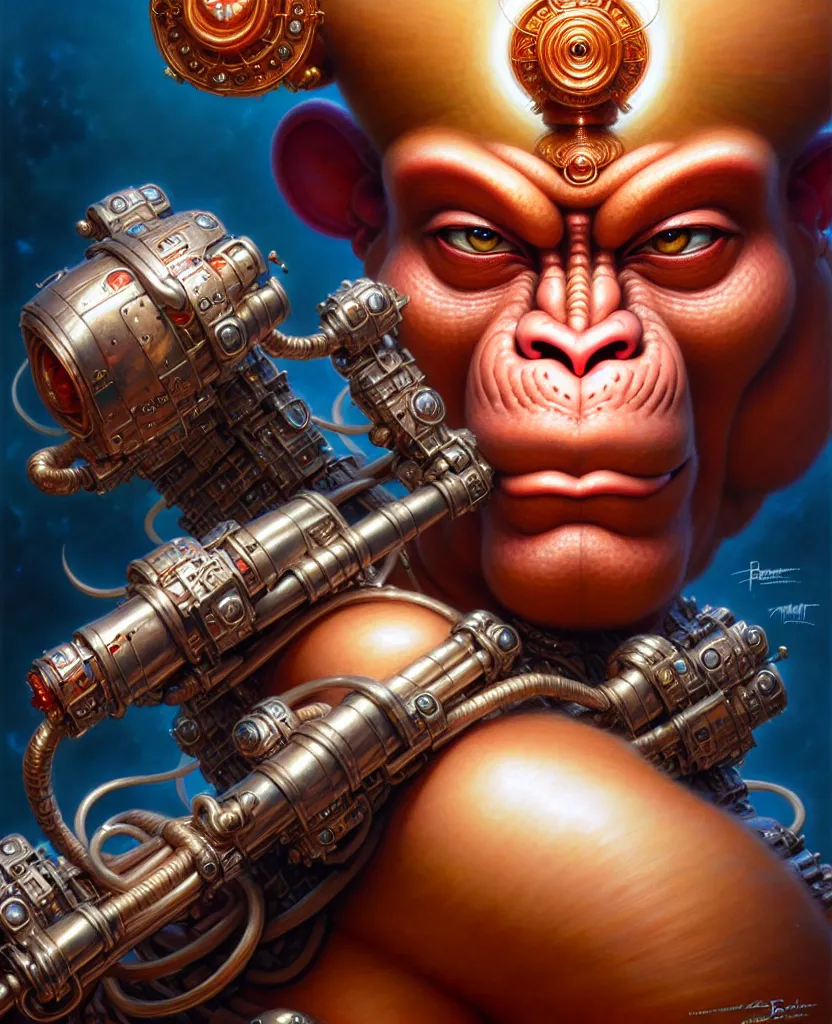 Image similar to beautiful hanuman fantasy character portrait, close - up, headshot, ultra realistic, wide angle, intricate details, the fifth element artifacts, highly detailed by peter mohrbacher, hajime sorayama, wayne barlowe, boris vallejo, aaron horkey, gaston bussiere, craig mullins