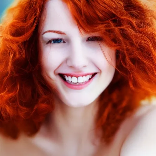 Prompt: beautiful redhead woman, delighted, closeup