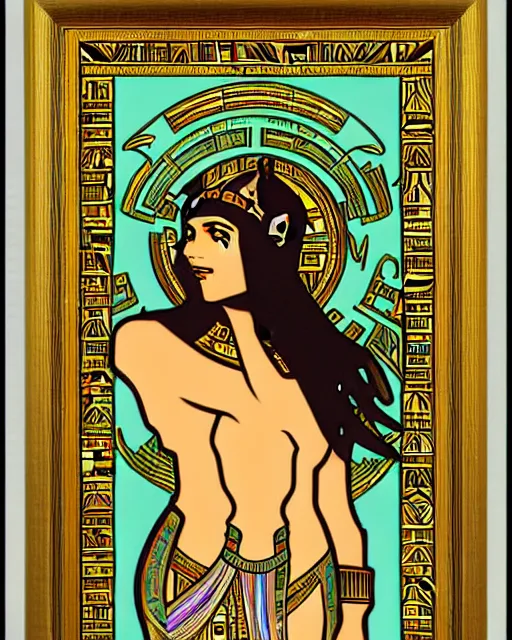 Image similar to an empty alphonse mucha style egyptian image frame, with hieroglyphs