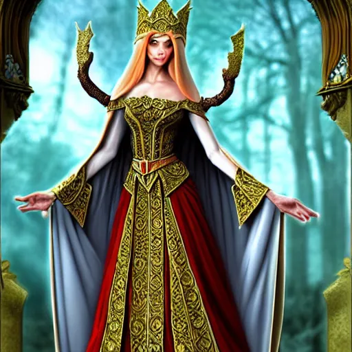 Image similar to beautiful elf queen in ornate robes, highly detailed, 8 k, hdr, award - winning, anne stokes