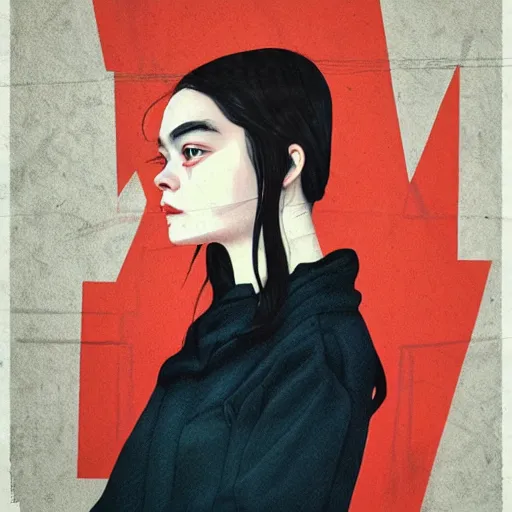 Prompt: Elle Fanning in Vietnam picture by Sachin Teng, orange napalm, asymmetrical, dark vibes, Realistic Painting , Organic painting, Matte Painting, geometric shapes, hard edges, graffiti, street art:2 by Sachin Teng:4