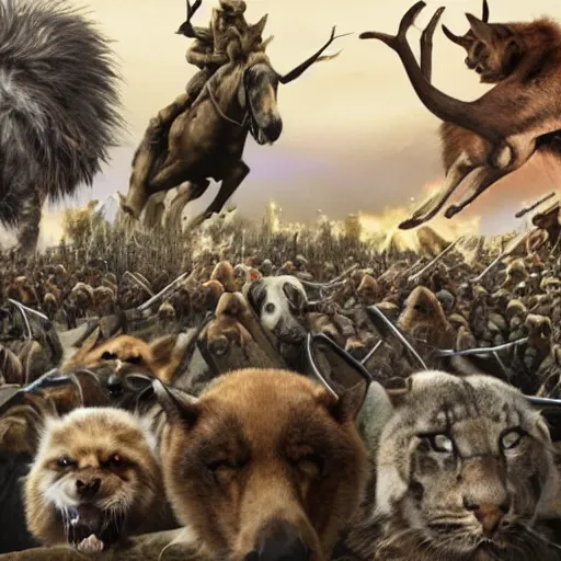 Image similar to a army of animals getting revenge on humans