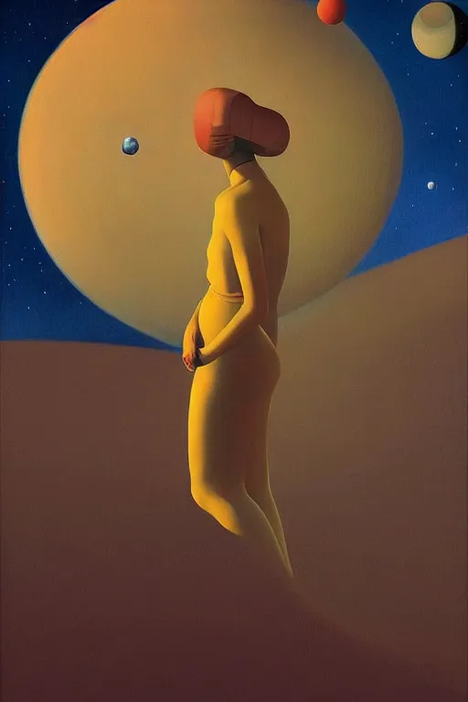 Image similar to woman wearing astronout suit and catch a planet on her head Edward Hopper and James Gilleard, Zdzislaw Beksisnski, higly detailed