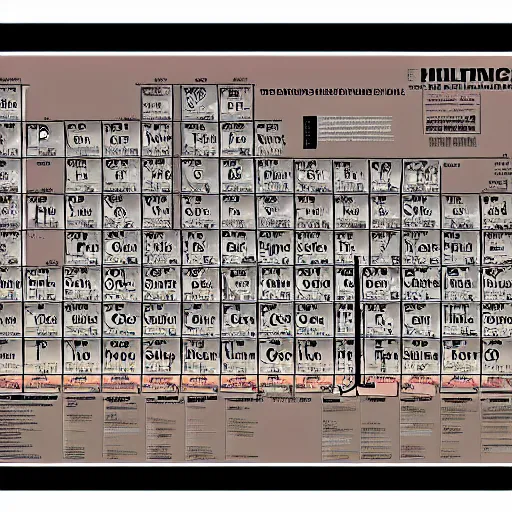 Image similar to Crazy periodic table of a civilization in an alternate universe, digital art, smooth lines, astonishing details, intrinsic, poster, info