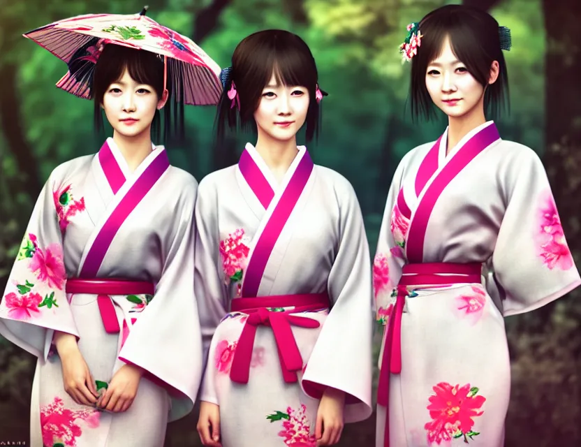 Prompt: two beautiful fashion taiwan girl wear elegant yukata in festival | | big eyes, summer night, realistic shaded, smile, good looking, fine details, 4 k realistic, cryengine, realistic shaded lighting poster by hisaji hari