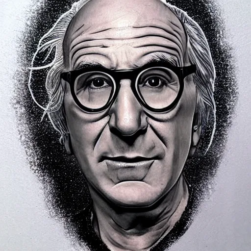 Prompt: tattoo design, stencil, larry david crying, dices surrounding by artgerm, artgerm, anime