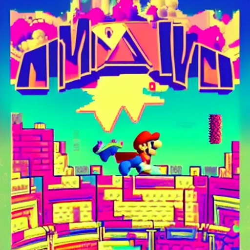 Prompt: new mario game synthwave style