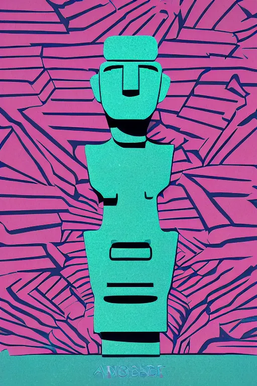 Image similar to cubist moai statue cutout digital illustration cartoon colorful beeple