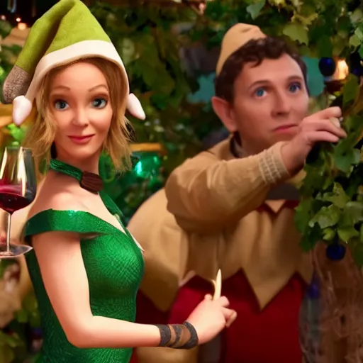 Prompt: elf drinking wine woman fantasy dramatic cinematic movie cgi