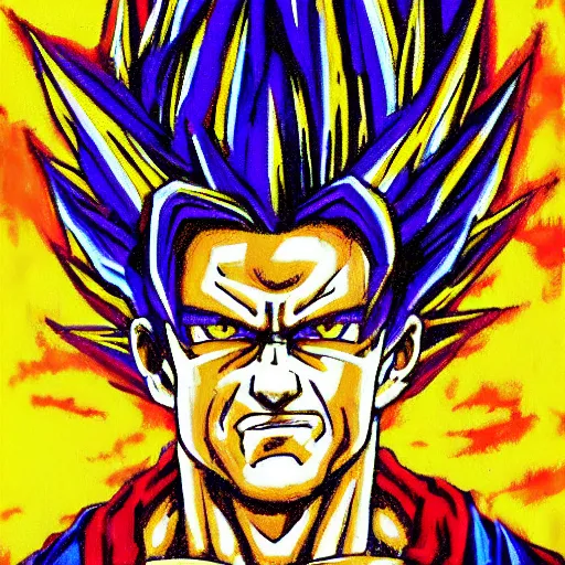 Image similar to Super Saiyan William Dafoe, painting