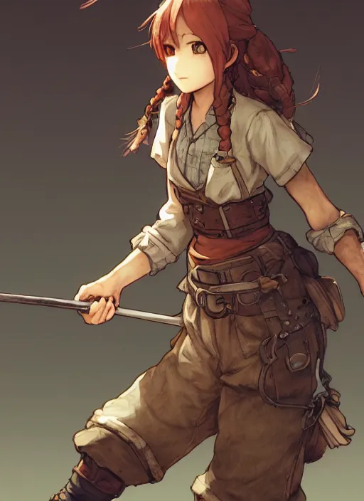 Image similar to character portrait of a blacksmith tomboy, hidari, color page, tankoban, 4K, tone mapping, Akihiko Yoshida.