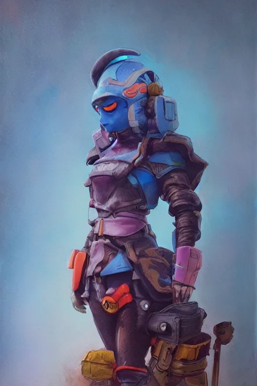 Image similar to a character wearing a diy costume with fluo colored details, muted colors, nausicaa, hyper real painting
